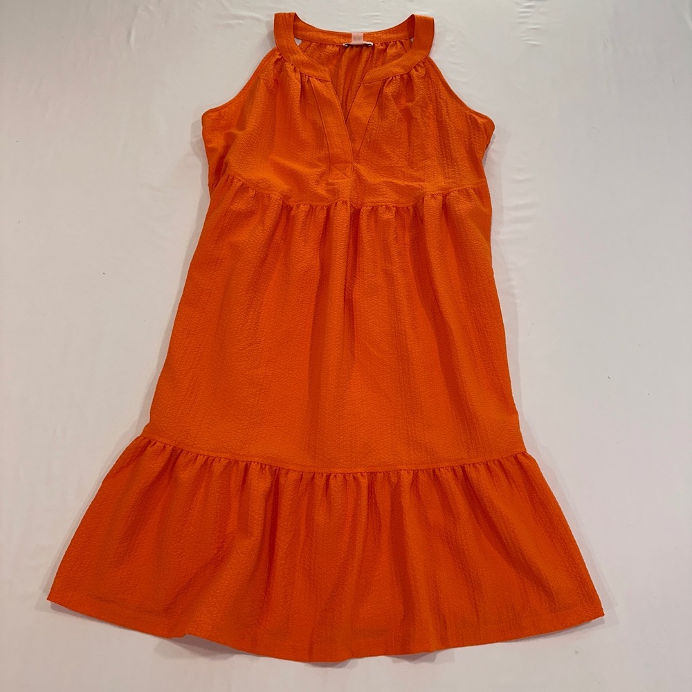 Calvin Klein Tiered Babydoll Dress‎ Womens 6 Orange Textured Sleeveless | Boho